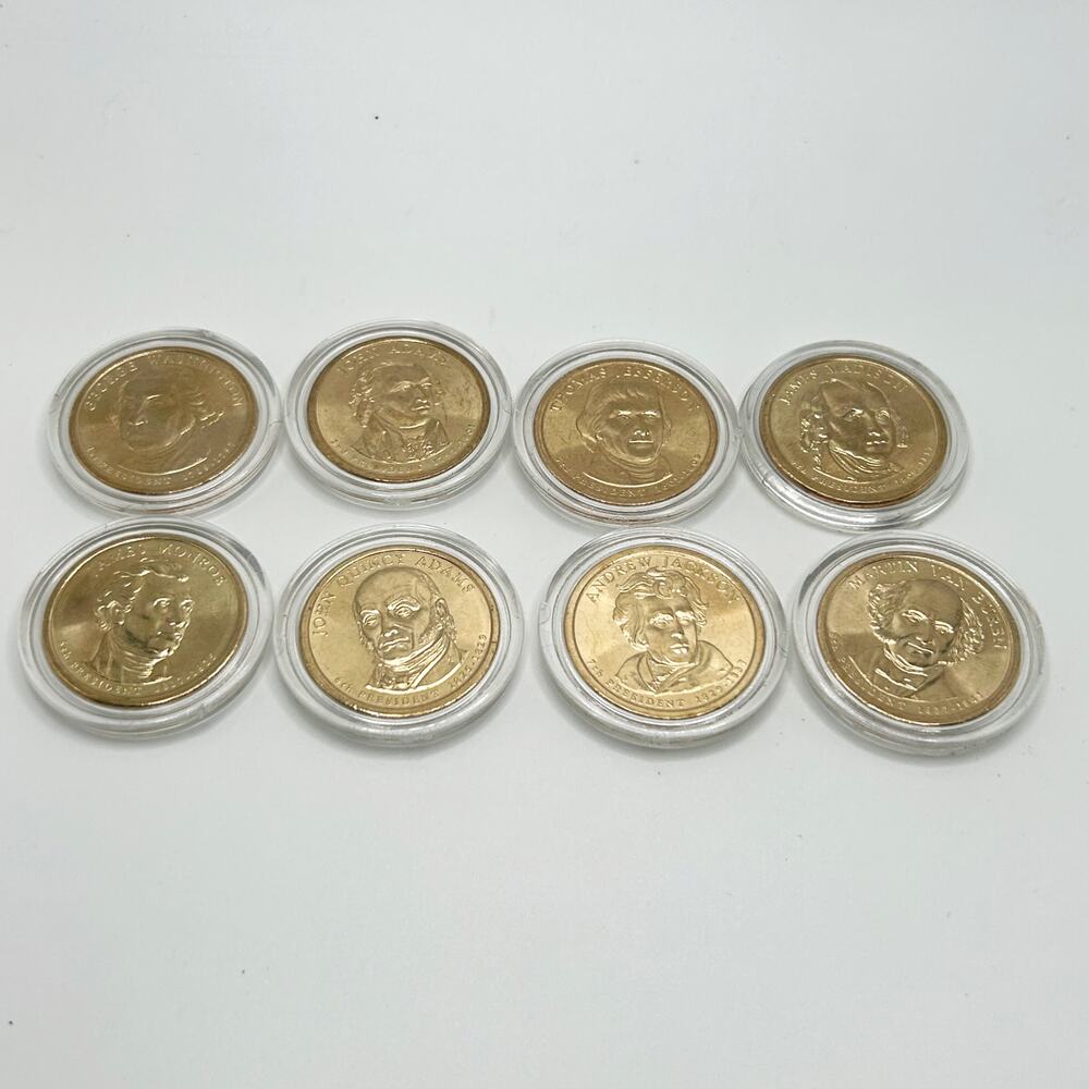 2007 & 2008  P  Mint Golden PRESIDENTIAL DOLLAR Coins 1st  8 Presidents EUC